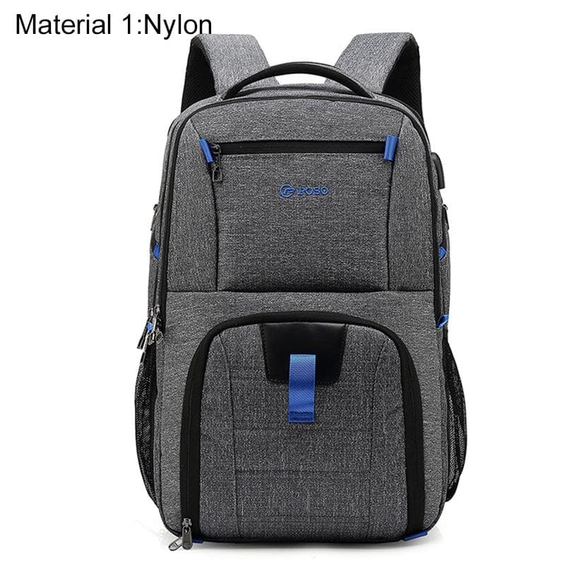 Men's Backpack Waterproof/Large Capacity /USB Charging Laptop Backpack 17.3 inch School Bag for Boy Nylon/Canvas Black/Gray PS-501 17.3 inch grey