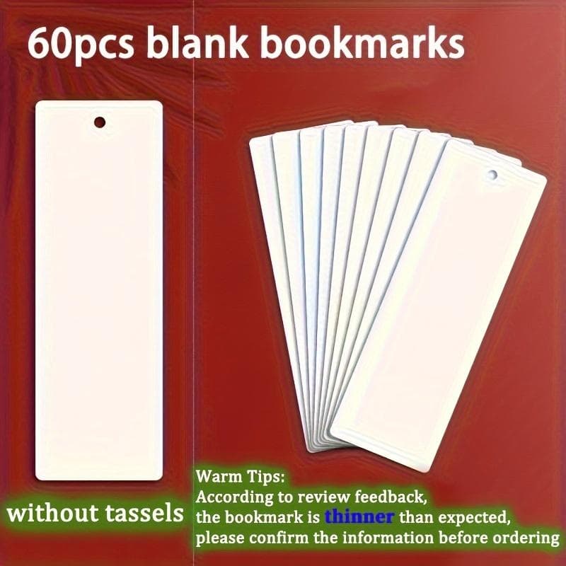 60pcs 400Gsm Watercolor Paper Bookmarks, Blank Labels for Diy Coloring, Pastel, Acrylic & Watercolor Art Projects, Crafts Supplies 60pcs bookmarks white