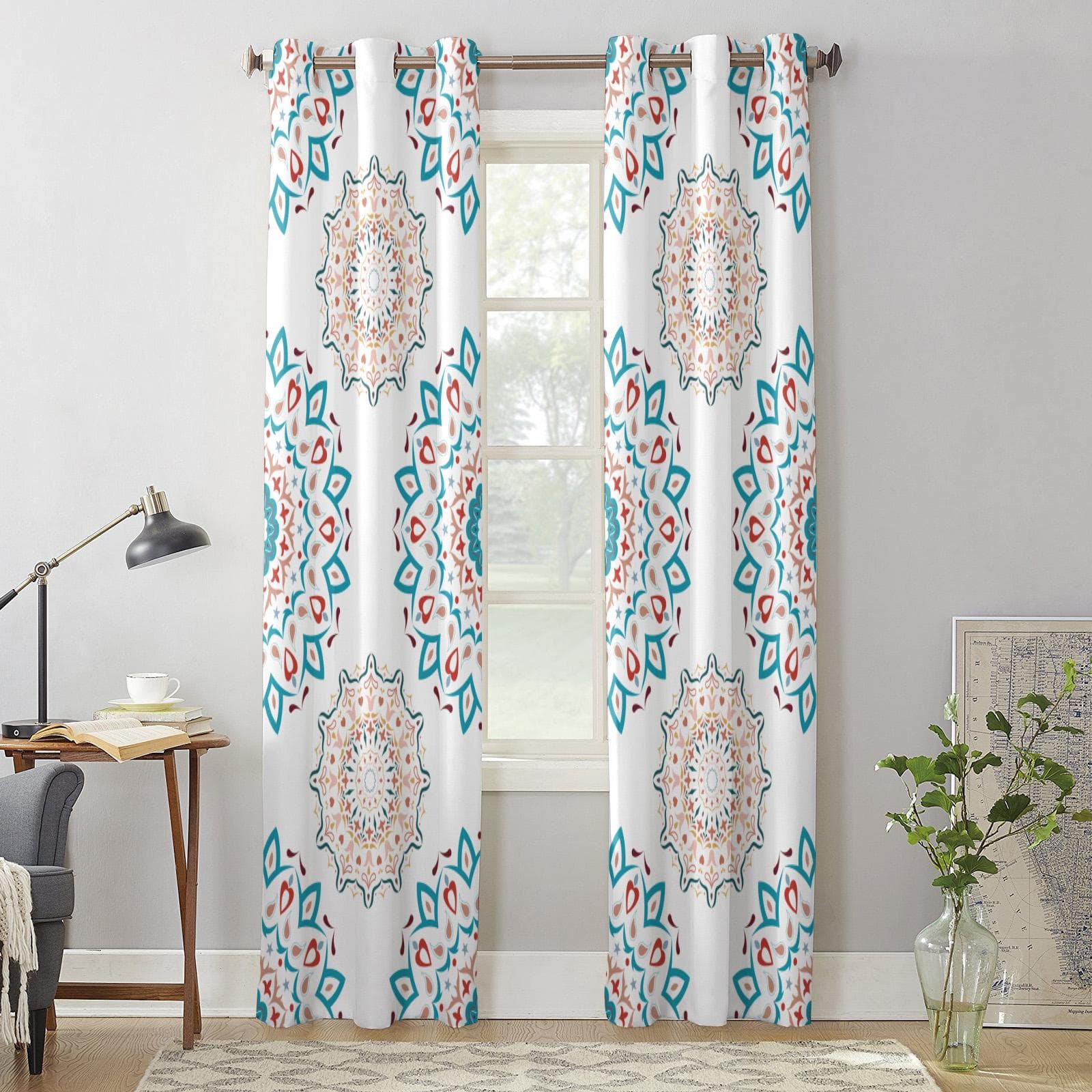 Bedroom Kitchen Curtain Bohemian Mandala Flower Window Curtains Curtains for Living Room Decorative Items 135W x 60H(cm) x1