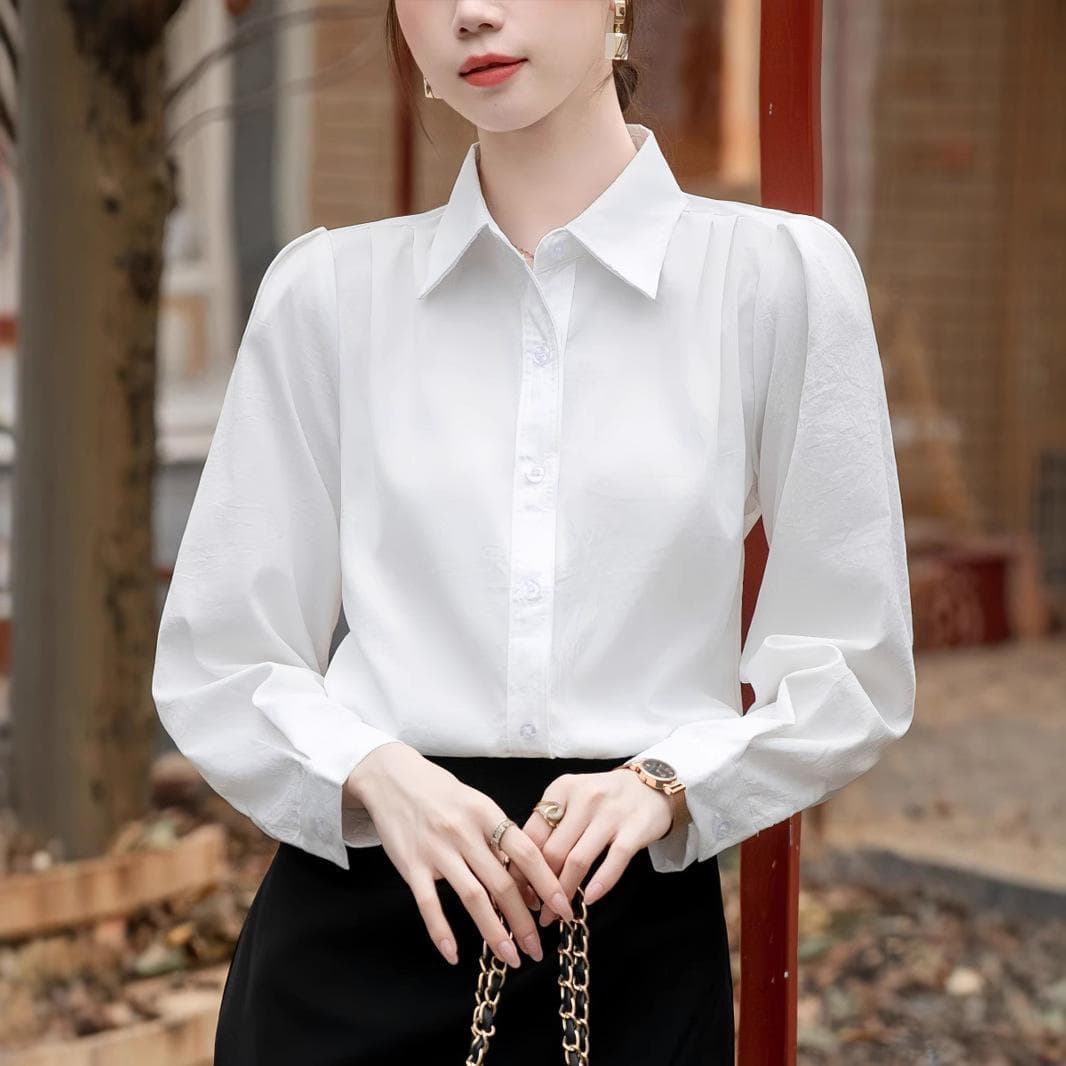 New Spring and Autumn White Long-sleeved Shirt for Women Professional Formal Wear Design Temperament Top White Collar Interview Shirt Summer XL white