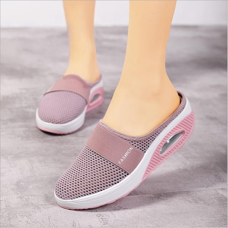 Slip-on Women's Slippers Thick Bottom Air Cushion Hollow Mesh Breathable Slippers Woman 42 pink