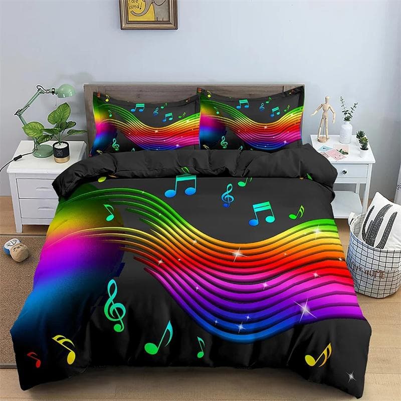 Music Note Duvet Cover Musical Notation Dream Theme Blue Black Cover for Teen Boys Kid Girls Gift Bedding Set Duvet Cover Decor 135x200cm 2pcs