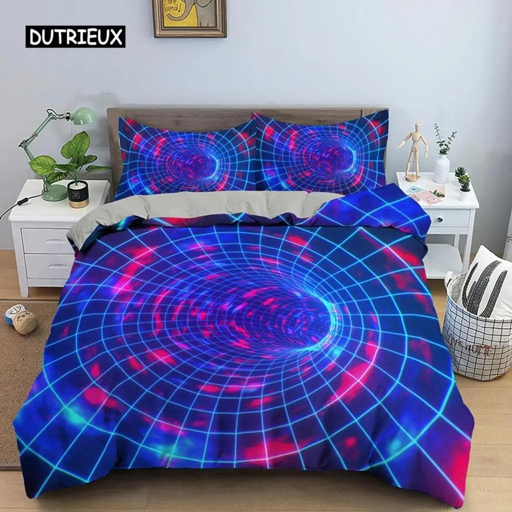 3D Duvet Cover Psychedelic Twin Bedding Set Luxury Quilt Cover with Zipper Closure 23pcs Queen Size Polyester Comforter Sets 70x133cm 2pcs
