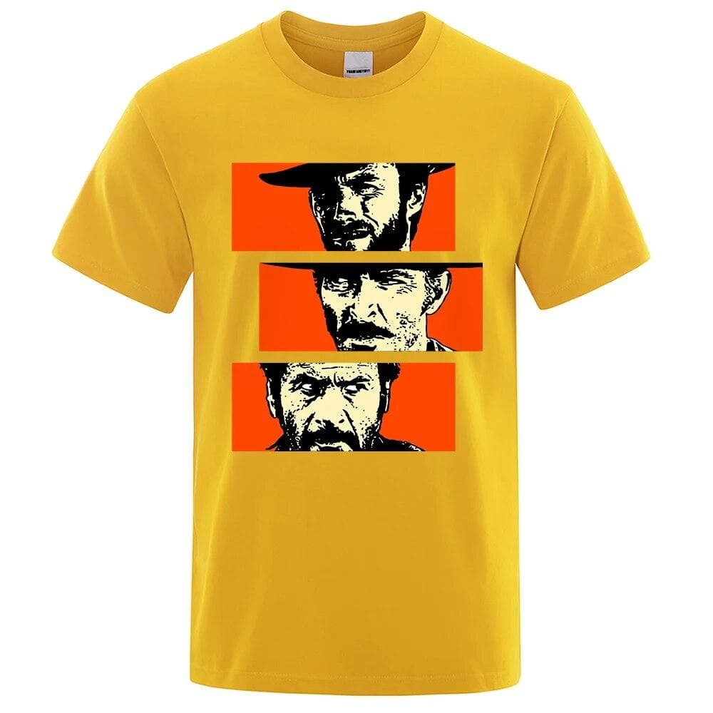 The Good the Bad and Ugly Blondie Angel Eyes Tuco Cowboy T Shirt Men Women Il buono brutto cattivo Oversized Cotton Tee shirt L yellow