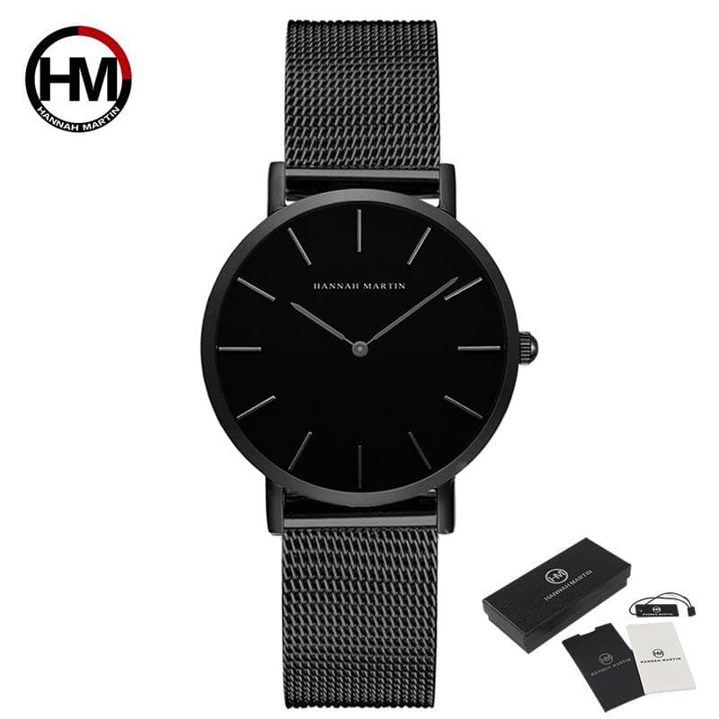 Hannah Martin Women’s Quartz Watches 3ATM Waterproof Luxury Crystal Women Bracelet Top Brand Fashion Ladies Quartz Watch Steel Female Wristwatch black