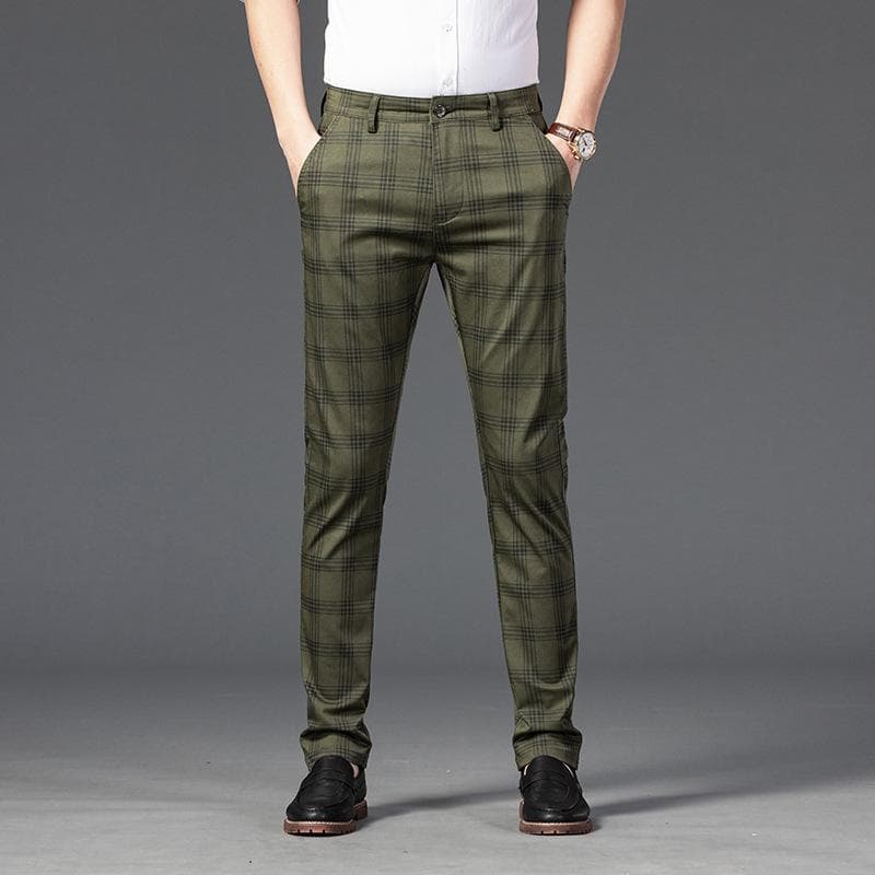 High-quality Business Men's Plaid Pants Straight Leg Slim Pants Casual Pants Long Pants 34 green