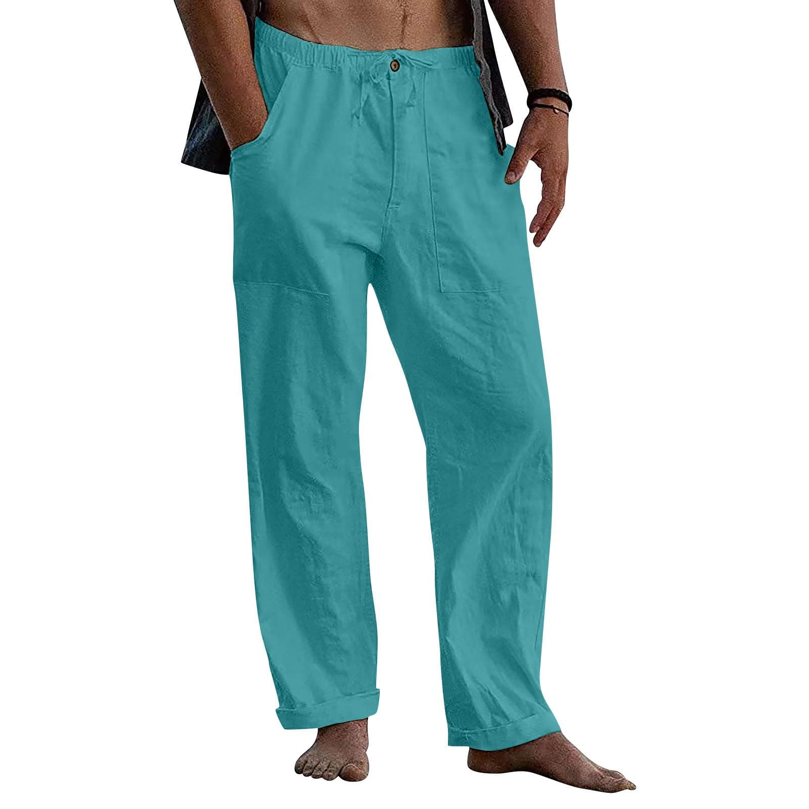Linen Clothing For Men Natural Linen Pants For Men  Contemporary Comfortable Quality Soft Linen Pocket Color  Trousers L sky blue