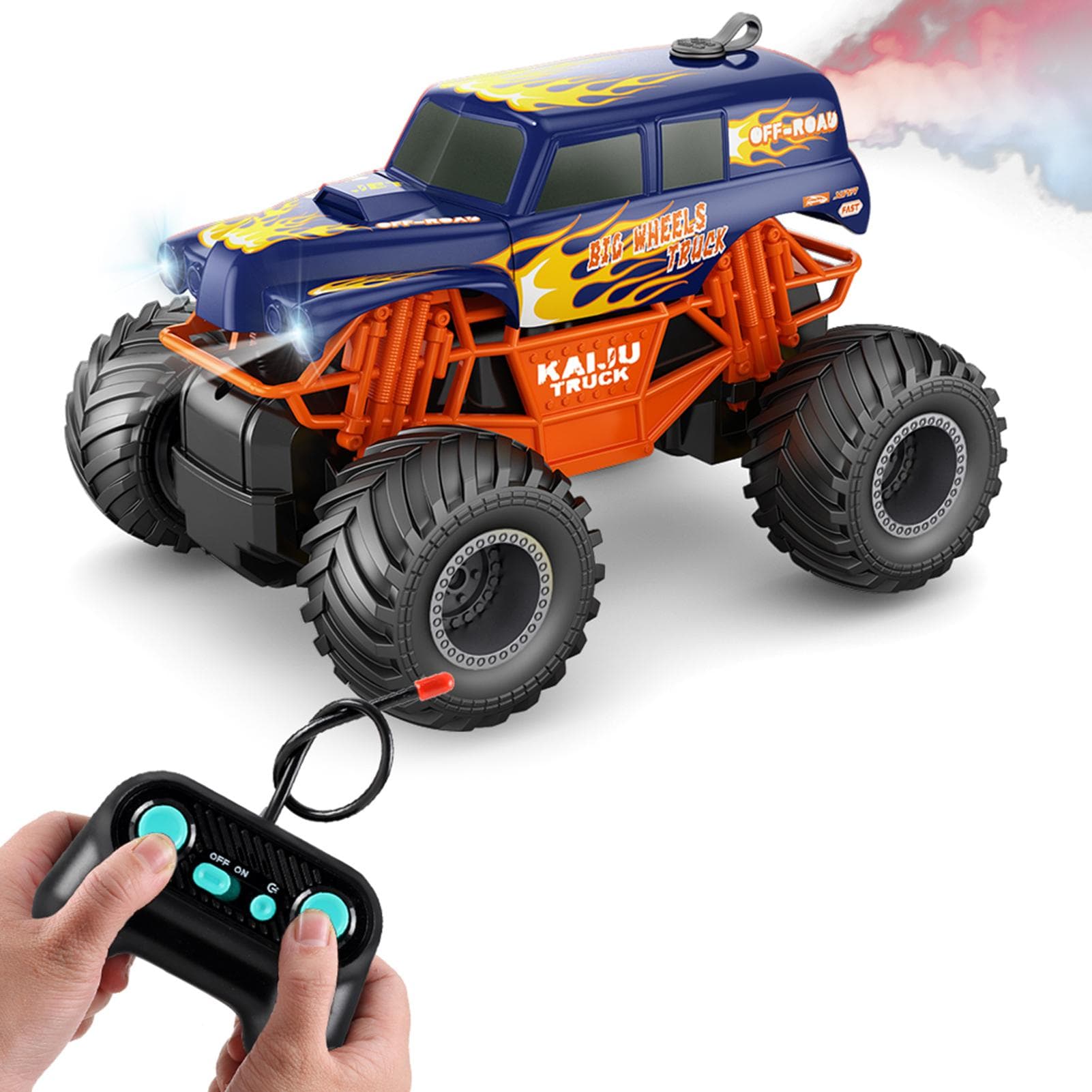 Remote Control Car, 1: 16 Remote Control Spray School Bus with LED Lights Simulated Off-Road Type 2 blue