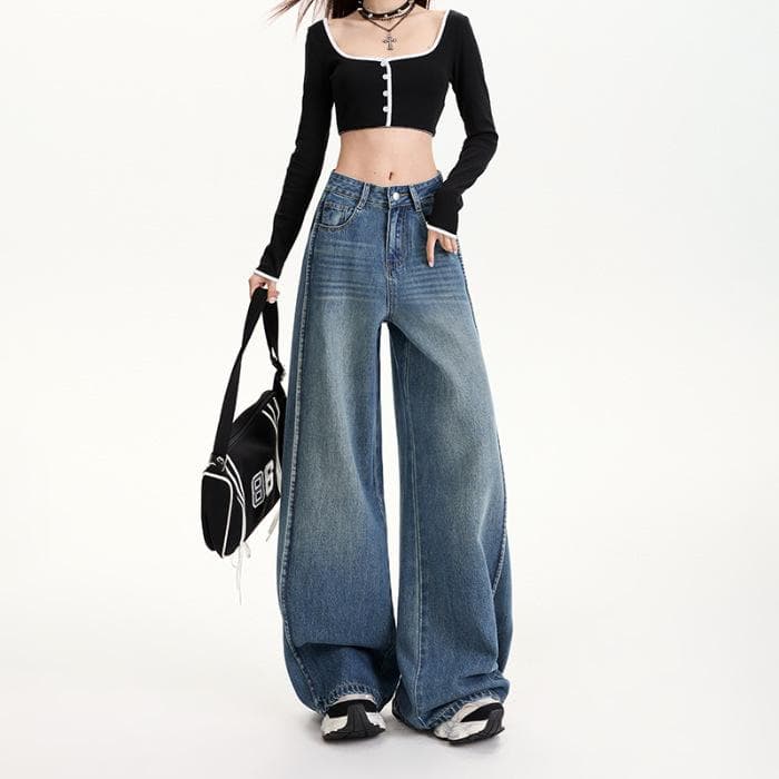 Jeans for Women In Spring and Summer Wide-leg Jeans for Women In Spring and Summer Loose Slimming Wide-leg Trousers for Women In Spring and Summer 2XL