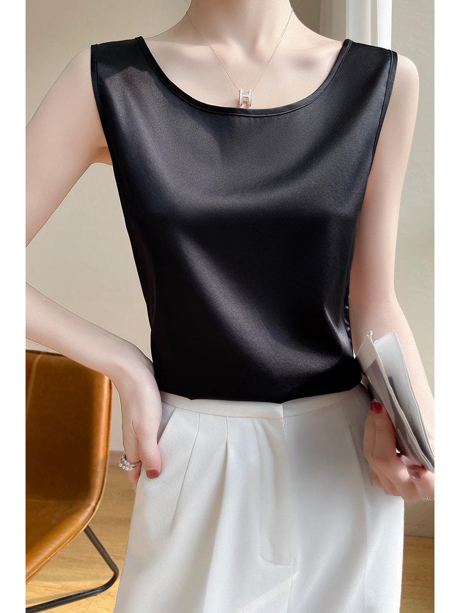 Women's Mulberry Silk Camisole: Loose-Fit Round Neck Sleeveless Top XL (115-130 lbs)