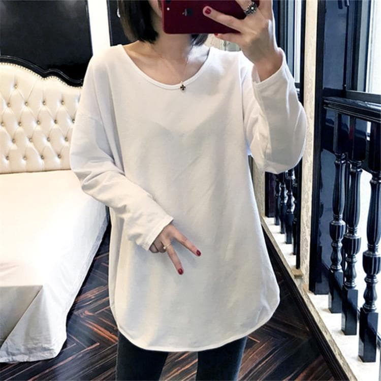 New Slit Letters Pure Cotton Mid-length White T-shirt for Women In Autumn and Winter XXL