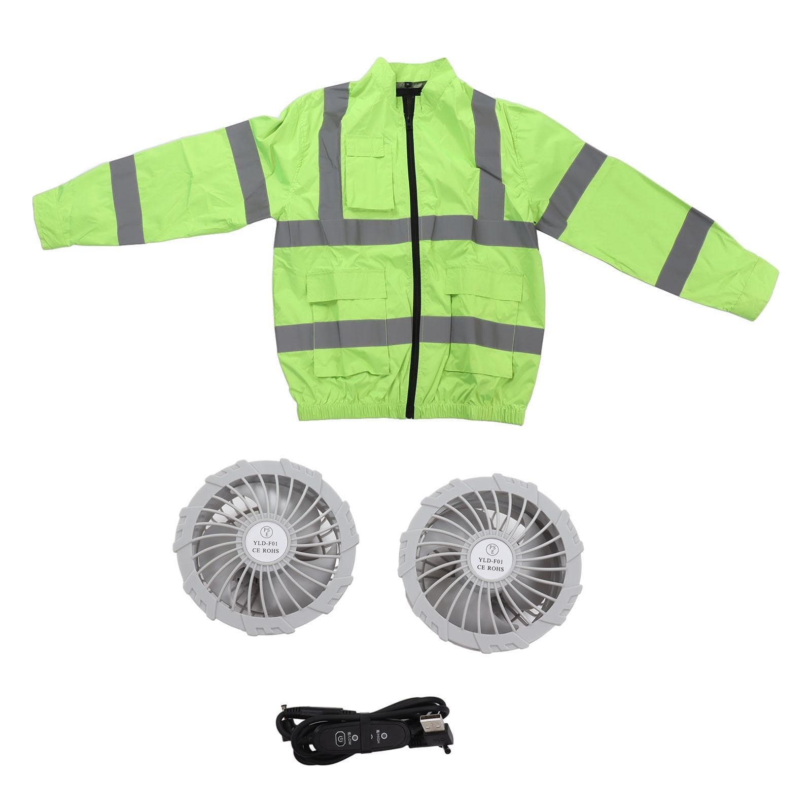 Cordless Fan Jacket Reflective Summer Cooling Fan Clothes Refrigeration Sun Protection Work Clothes XL fluorescent green