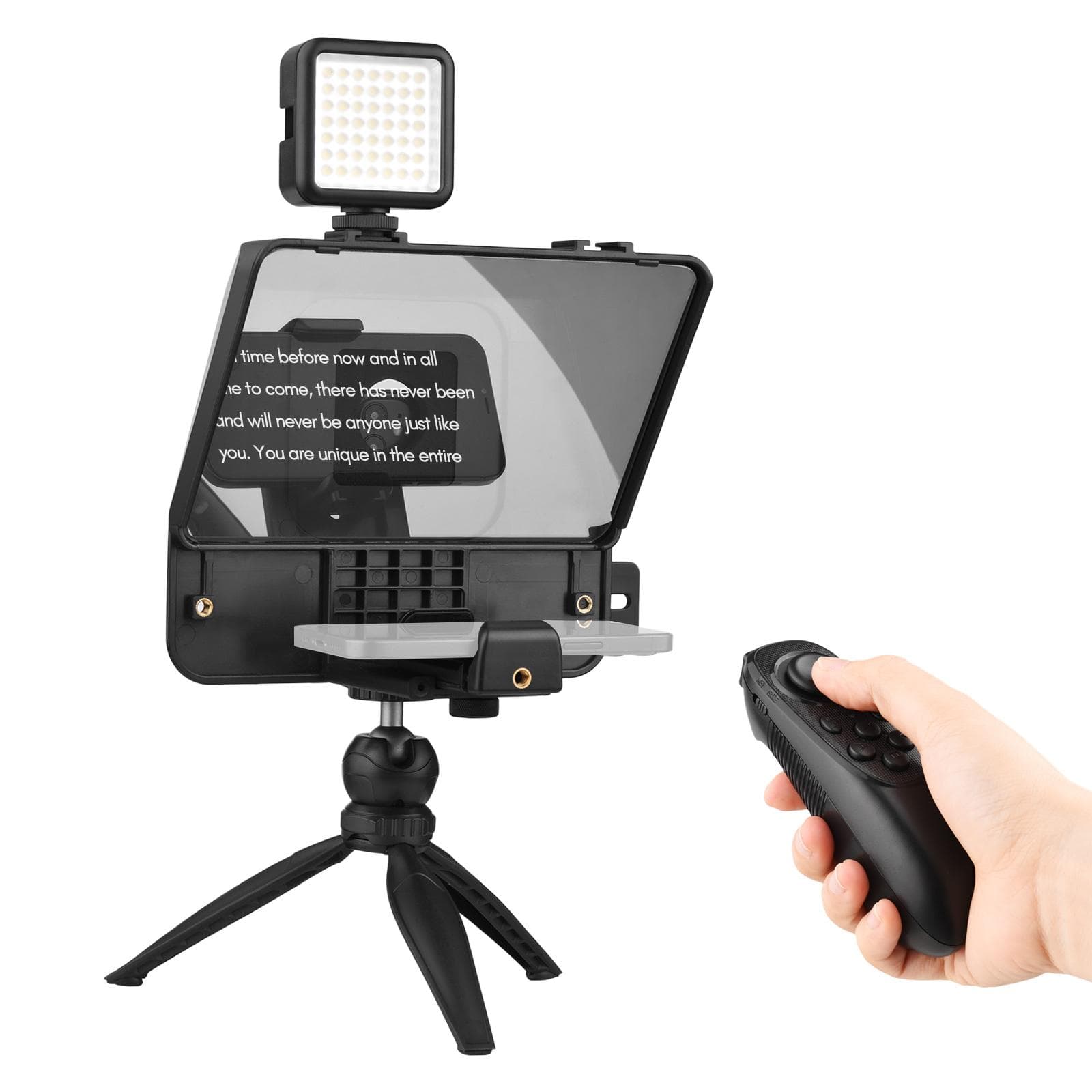 Andoer A10 Portable Smartphone DSLR Camera Teleprompter Prompter Kit with Phone Holder LED Fill black