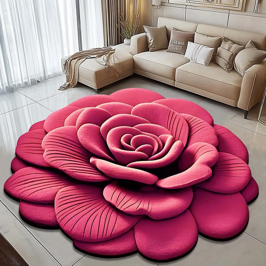3D Visual Effect Peony Flower Floor Mat Home Living Room Carpet Dirt Resistant Easy To Maintain Absorbent Anti Slip Mat 60 * 60cm