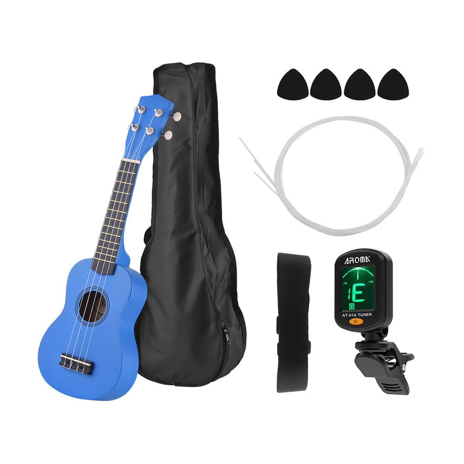 21 Inch Colored Acoustic Soprano Ukulele Beginner Ukulele Uke Kit Basswood with Carry Bag Uke Strap Strings Picks Tuner blue