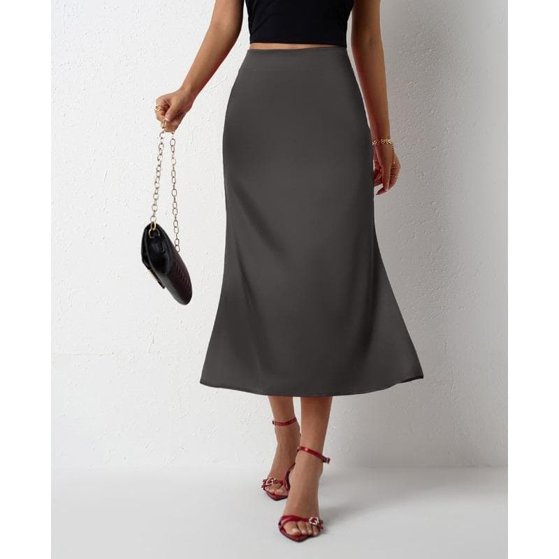 Women's Satin Skirt with Tail Fish Tail for Spring and Summer M dark gray