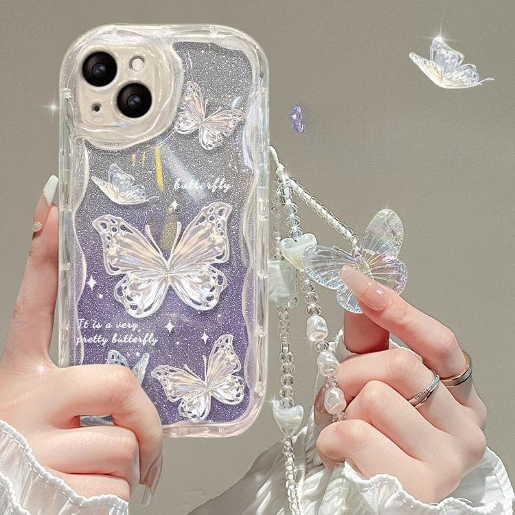 Applicable To Apple 15 Mobile Phone Case Iphone14pro Gradient Butterfly Chain 13 Transparent Silicone Xs Full Wrap Anti-fall iPhone 6 plus