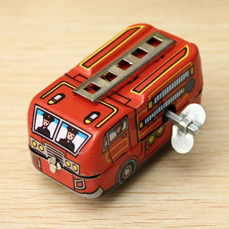 Cute Mine Vintage Fire Chief Firefighter Car Truck Clockwork Wind Up Tin Toys 1 pc