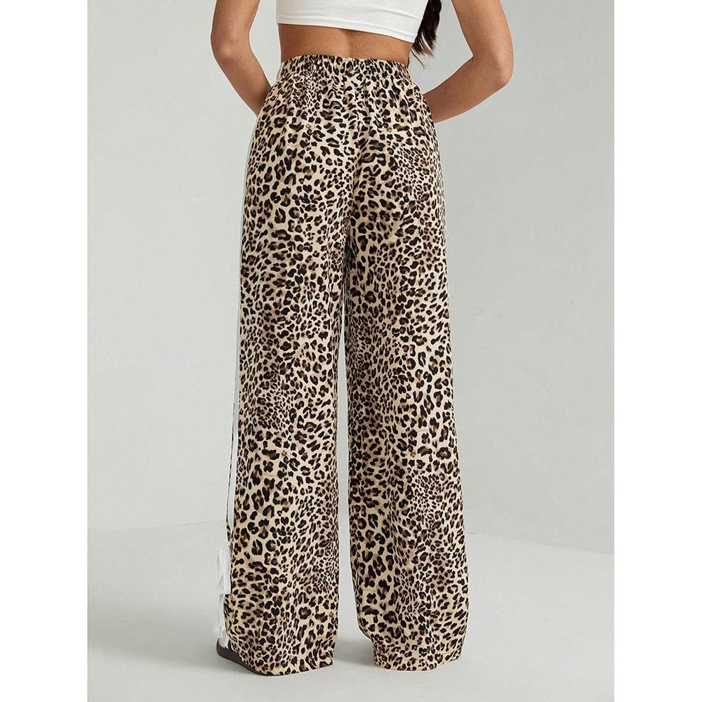 All-match Sports Casual Pants for Women with High Waist Loose Contrasting Color Striped Wide-leg Pants XL