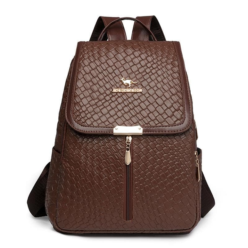 Women's Soft Leather Backpack Large Capacity Travel Bag brown