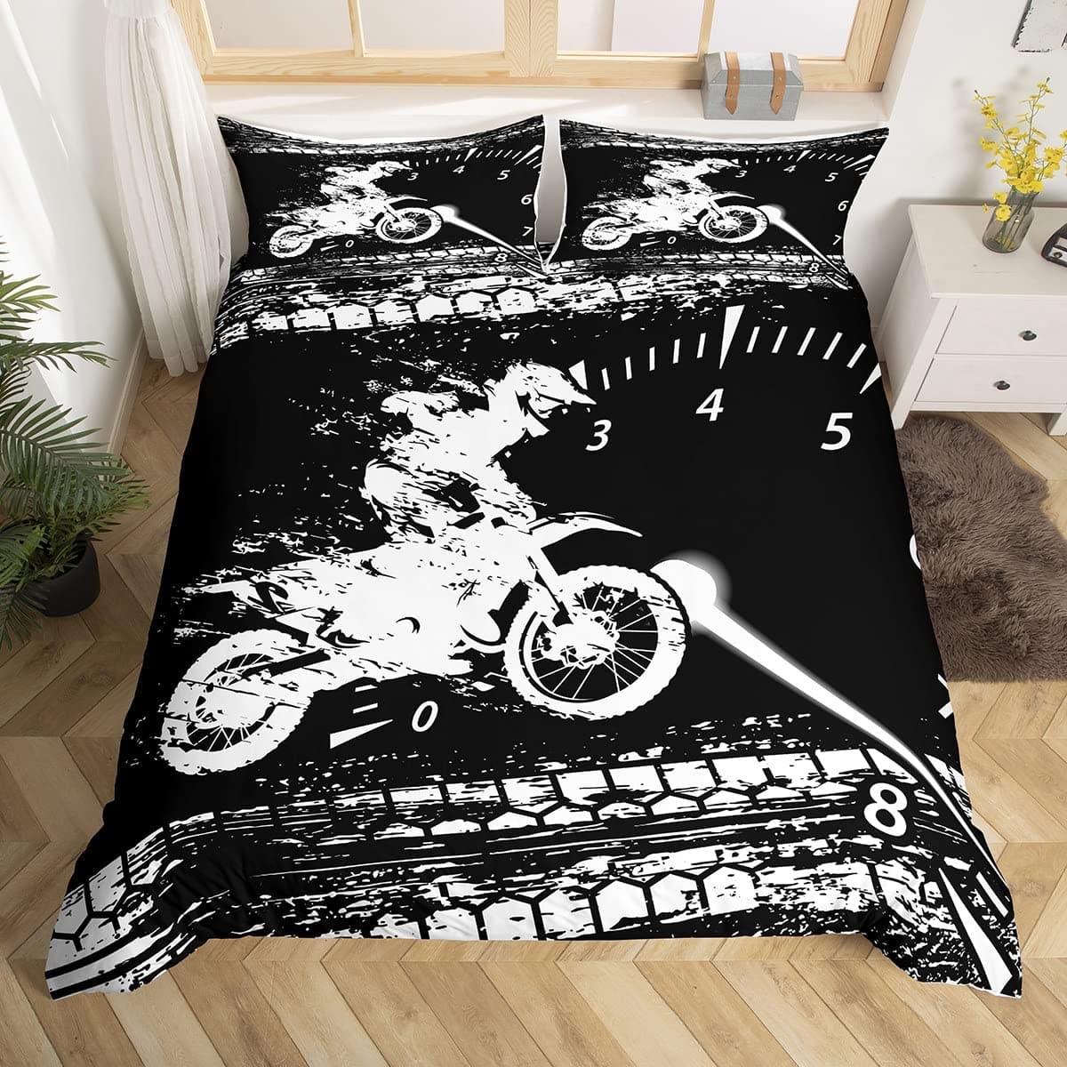 Mountain Bike Duvet Cover Extreme Sports Bedding Set Bicycle Rider Comforter Cover Racing Dirt Bike Quilt Cover Twin Queen Size 140x200cm 3pcs