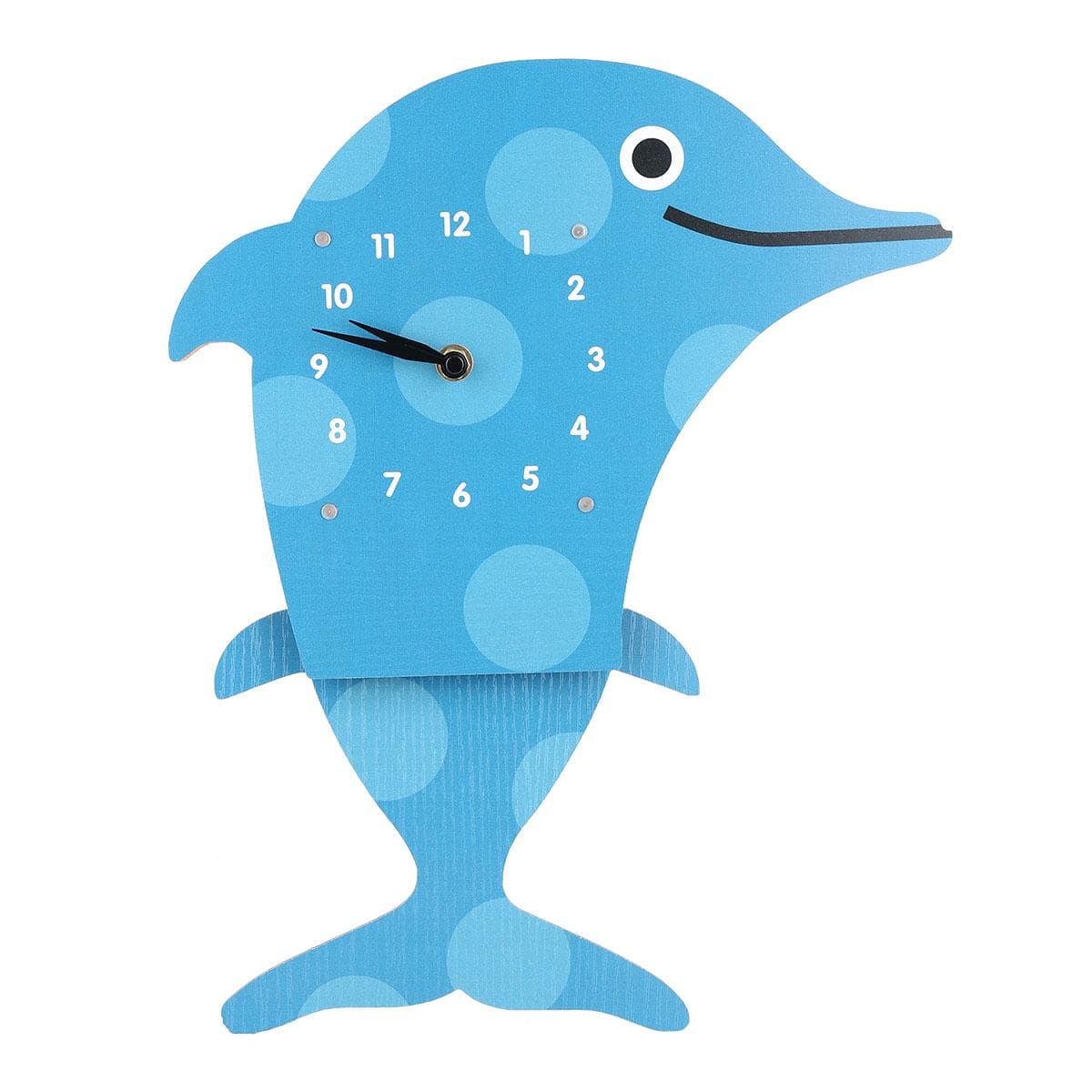 Tooarts Cartoon Animal Clock, Swinging Dolphin Clock, MDF Wooden Wall Clock, Clock for Kids Room sky blue
