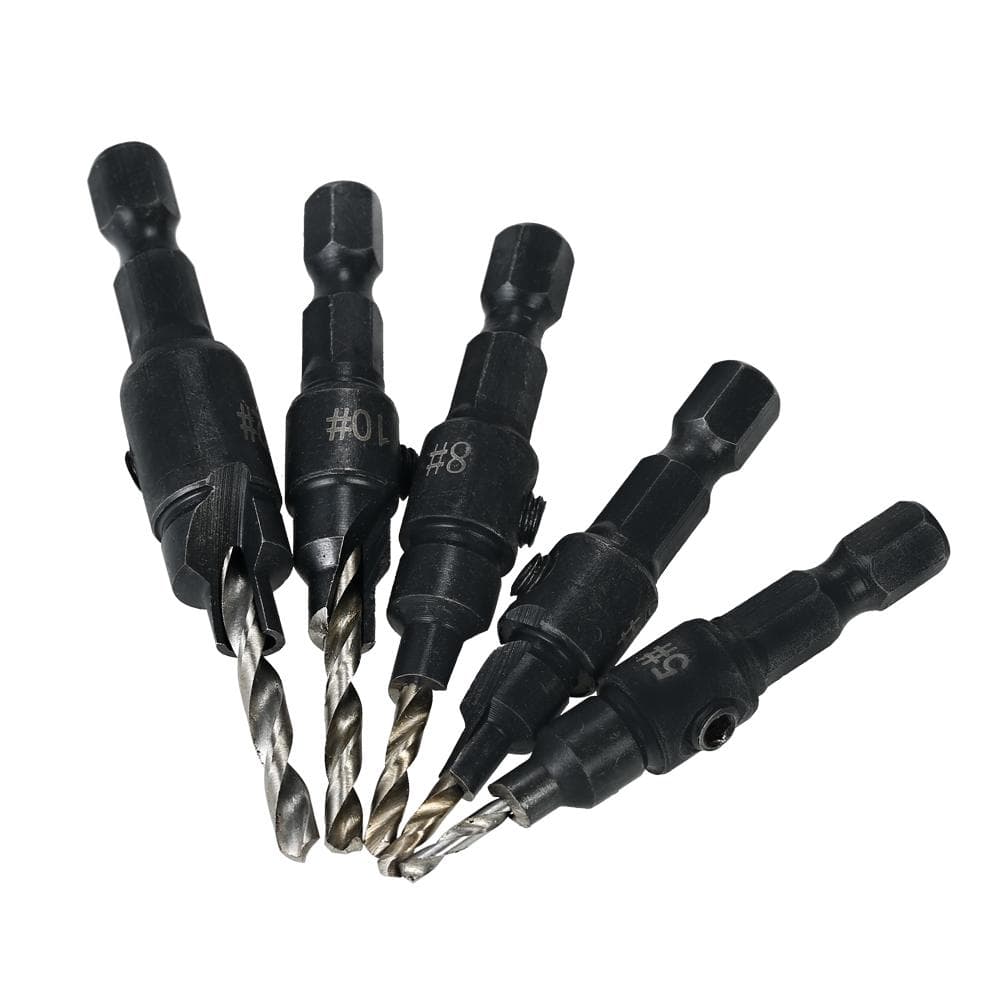 5pcs HSS Countersink Drill Cone Bit Set 1/4  Hex Shank Quick Change Taper Drill for Woodworking