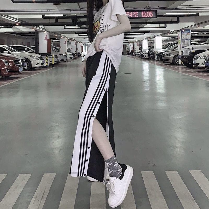 Womens Joggers Sweatpants Wide Leg Pants Loose Stripe Casual High Waist Pants Streetwear Trousers S black