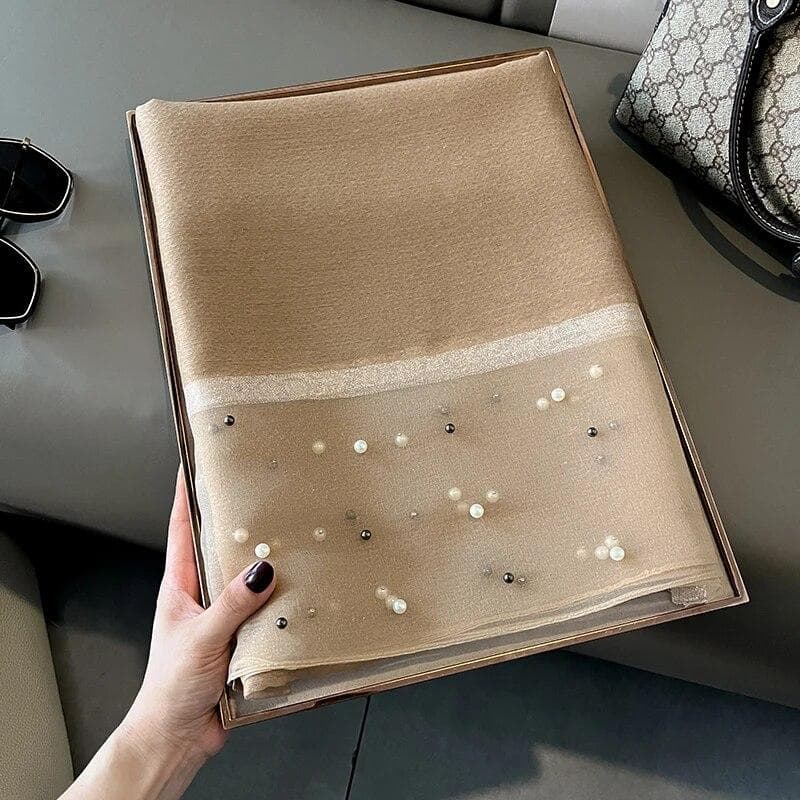 Women Fashion Scarf Plain Solid Silk Linen Shawls Scarves Four Seasons Lady Silk Scarf beige