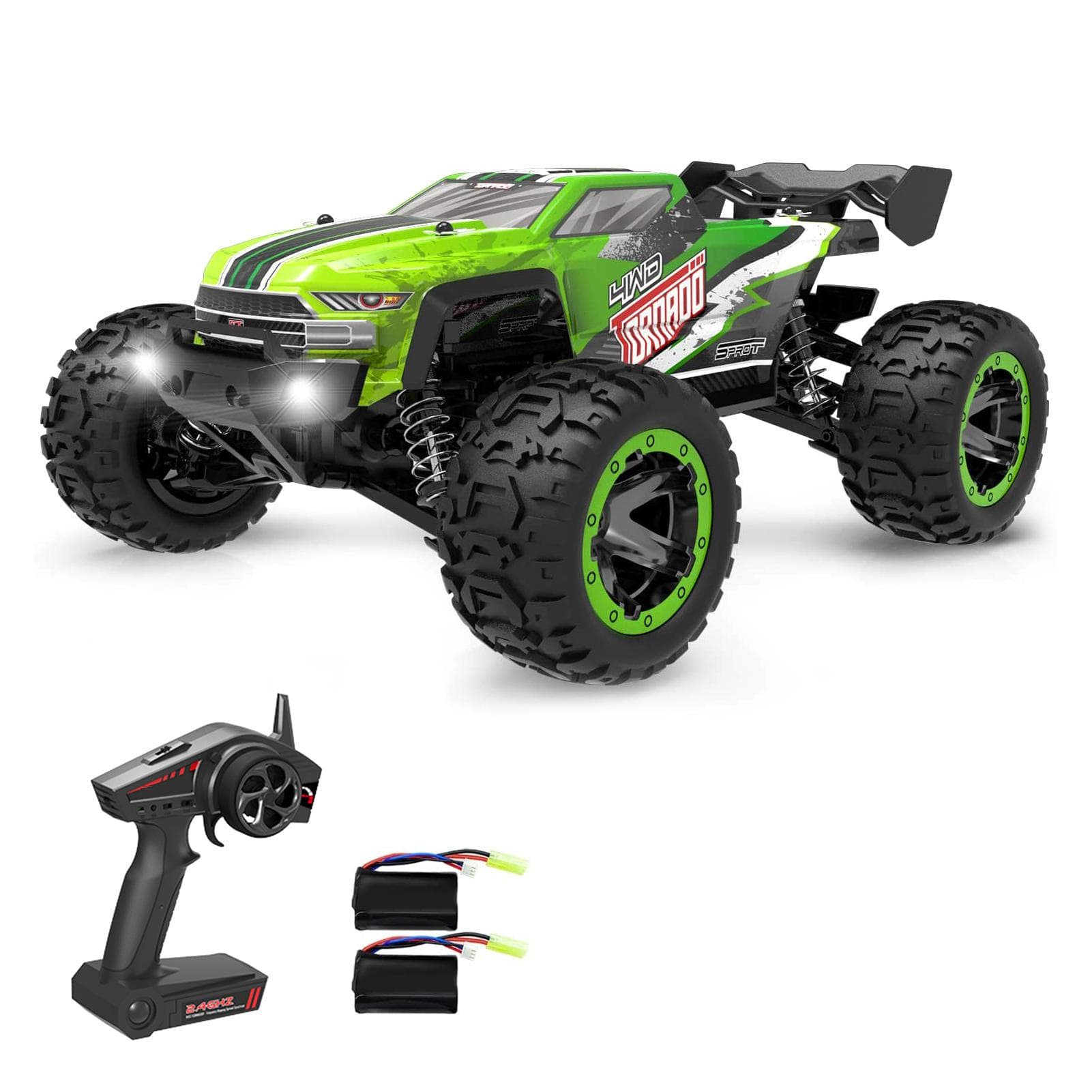 Remote Control Car 1/16 2.4GHz High Speed 45km/h All Terrain Off Road Trucks 4WD Full Scale Racing 2 battery green
