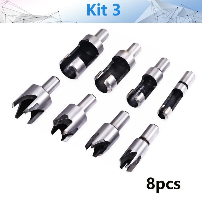 8pcs/4pcs/set Wood Plug Cutting Tool Drill Bit Straight and Tapered Taper 5/8 1/2 3/8 1/4 Woodworking Cork Drill Bit Knife kit3