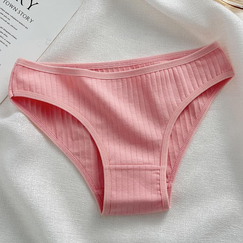 FINETOO Cotton Panties For Women Briefs Ladies M-XL Underpants Solid Color Underwear Girl Intimates M pink
