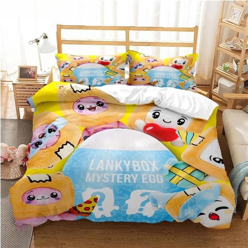 L-Lankybox Animated Movie All Season Duvet Cartoon Cover Bedding Sets Soft Quilt Cover and Pillowcases Single/Double/Queen/King 245x210cm 3pcs