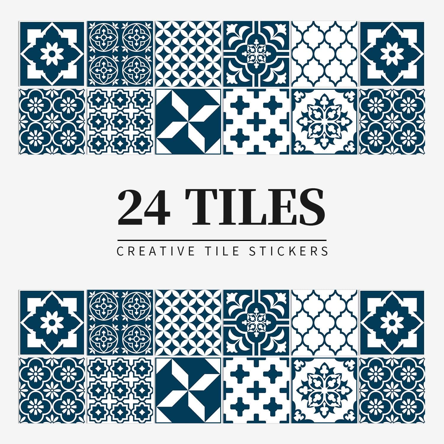 24pcs Retro Mandala Wall Stickers Kitchen Self-Adhesive Waterproof Tile Stickers Bathroom Decor Moroccan Pvc Decal 10*10*24PCS