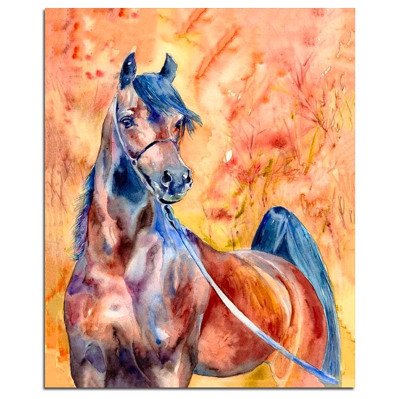 Horse On The Orange Background 5D DIY Diamond Painting Animals Full Round Diamond Embroidery 20X30CM