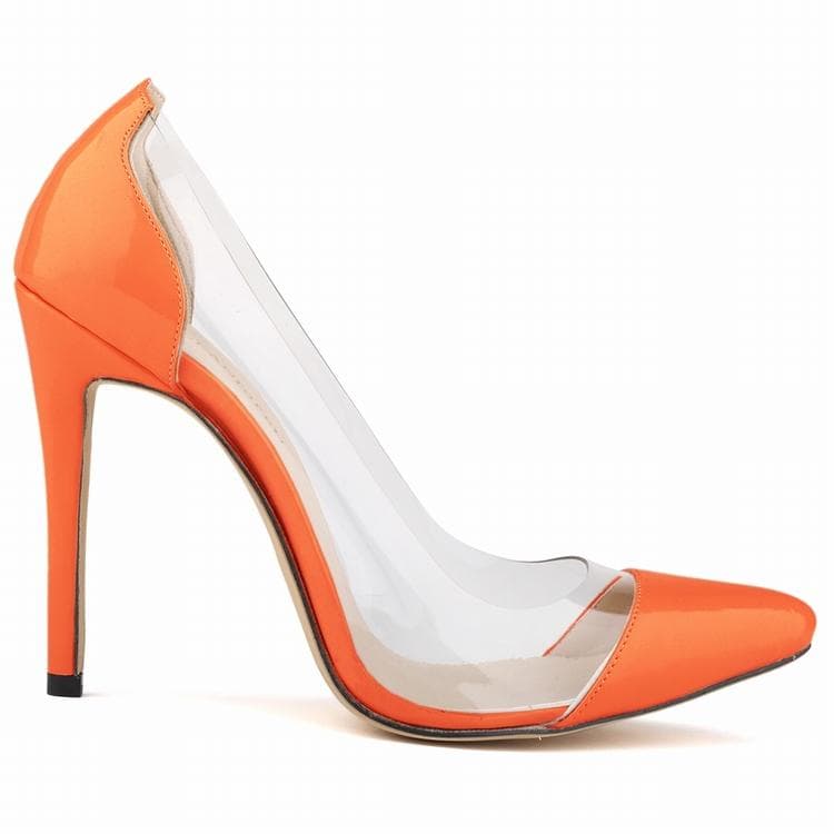 LOSLANDIFEN Women Pumps Patent Leather Shoes Woman High Heels Pointed Toe Thin Heel Fashion Party Wedding shoe 39 orange