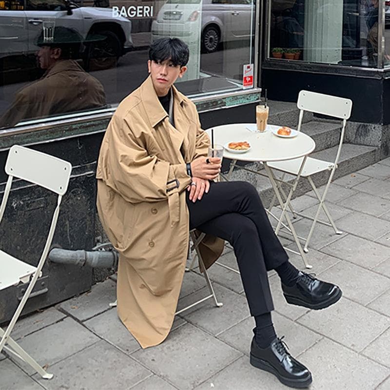 Men's Trench Coat Medium and Long Loose Over-the-knee Trendy Coat L