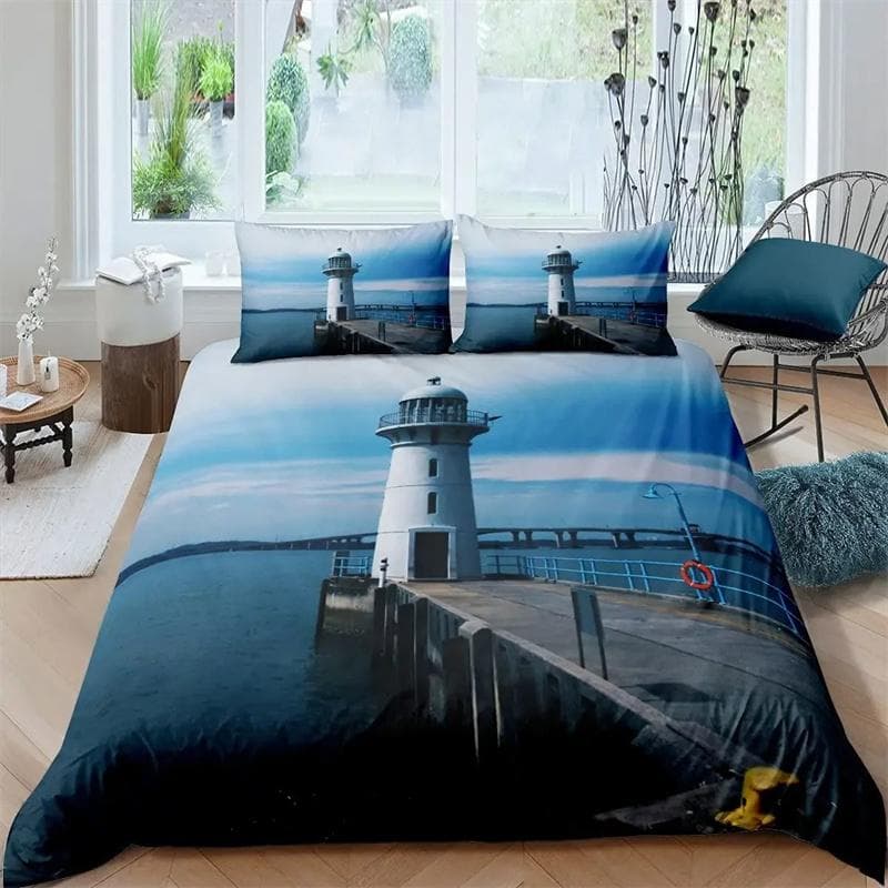 3D Printed Lighthouse Bedding Set,Duvet Cover Comforter Bed Set Quilt Cover Pillowcase,King Queen Twin Size Boys Girls Adults 135X200cm