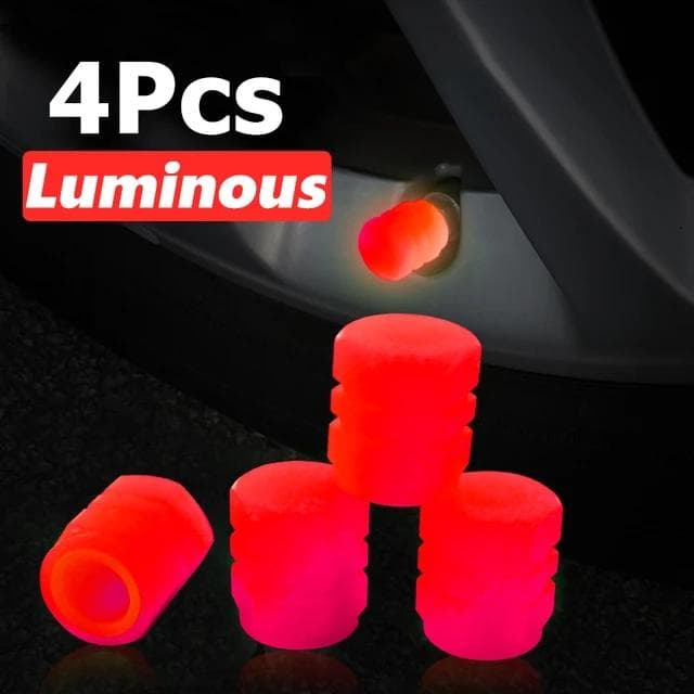 4pcs Luminous Car Tire Valve Caps Wheel Tyre Rim Stem Covers Dustproof Waterproof For Auto Motorcycle Bicycle Wheel Tyre Tools 4Pcs red