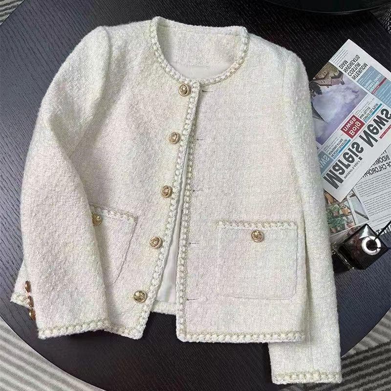 Jackets Women Korean Long Sleeve Sweet Coat Fashion O Neck Elegant Casual Female All Match Outwear Tops XL white