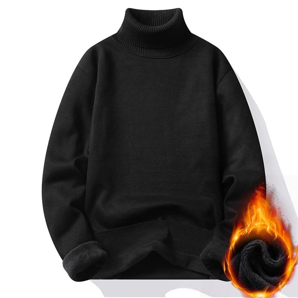 Winter Fleece Warm Sweaters Men's Turtleneck Sweater Knitted Pullovers Knitwear Thicken Men Casual Jumper Slim Fit Pure Sweater Asian XXL black