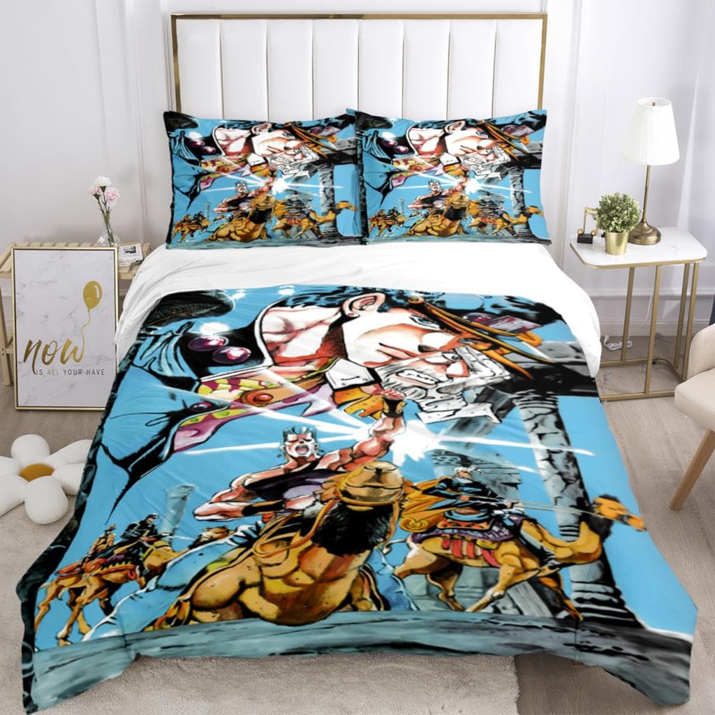 JOJO Anime Print Three Piece Bedding Set Fashion Article Boys Or Adults For Beds Quilt Covers Pillowcases Bedding Set Gift 140x200cm 3pcs