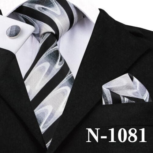 198 Colors Mens Silk Tie Black Blue Red Necktie Hanky Cufflinks Wedding 3PCS Set N-1081