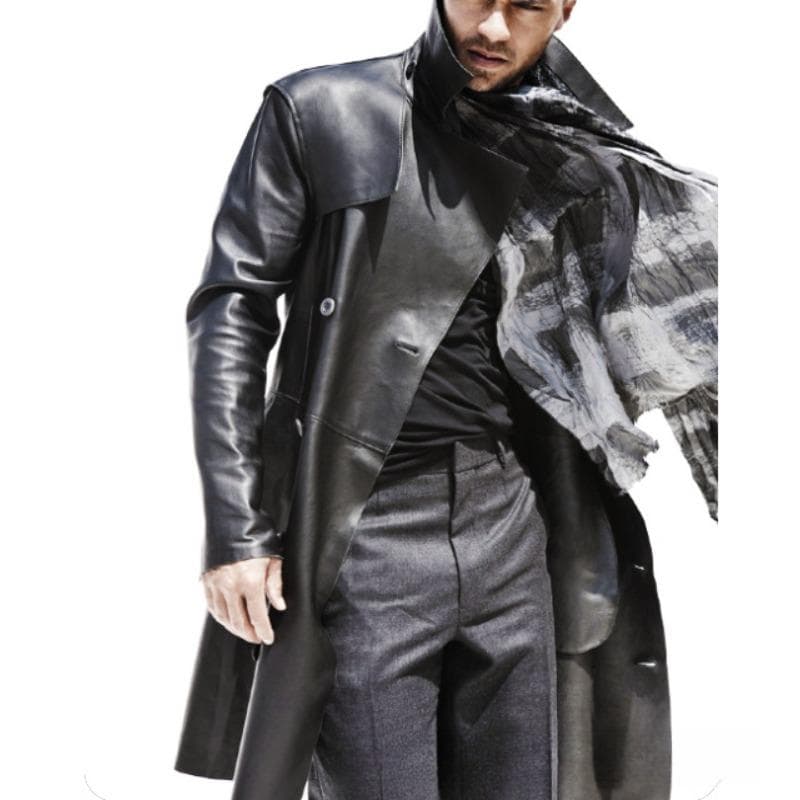 New Men's Autumn and Winter Leather Jackets Long Windbreaker Coats for Men M