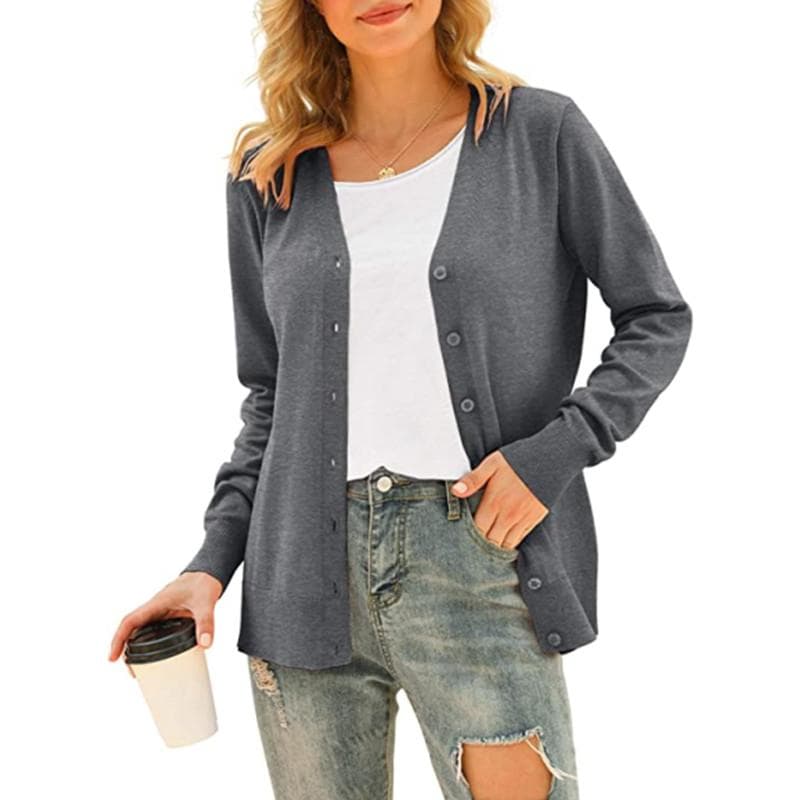Women's Basic Long Sleeve Button Front Cardigan Sweater Knit Coat Tops Outerwear XXXL grey