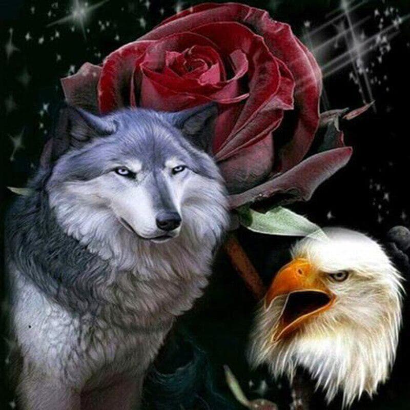DIY 5D Diamond Painting Wolf Eagle Flower Full Round Diamond Embroidery 30x30CM