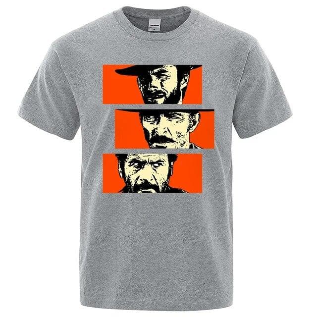 The Good the Bad and Ugly Blondie Angel Eyes Tuco Cowboy T Shirt  Men Women Il buono brutto cattivo Oversized Cotton Tee shirt XXXL grey