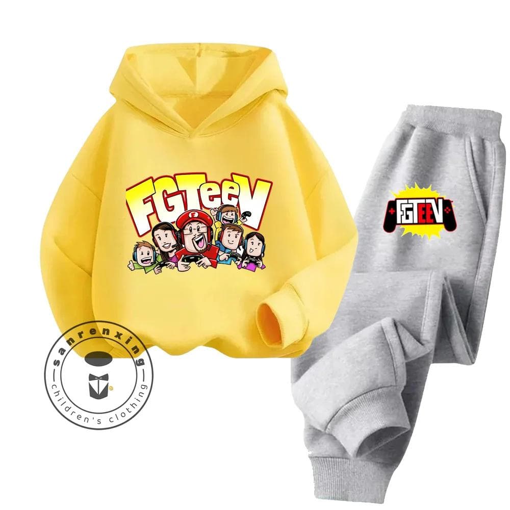 FGTeeV Cartoon Loungewear Ideal for Lazy Weekends Indoors Children's Creative Design Cartoon Printing Pure Cotton Hoodie Set 160