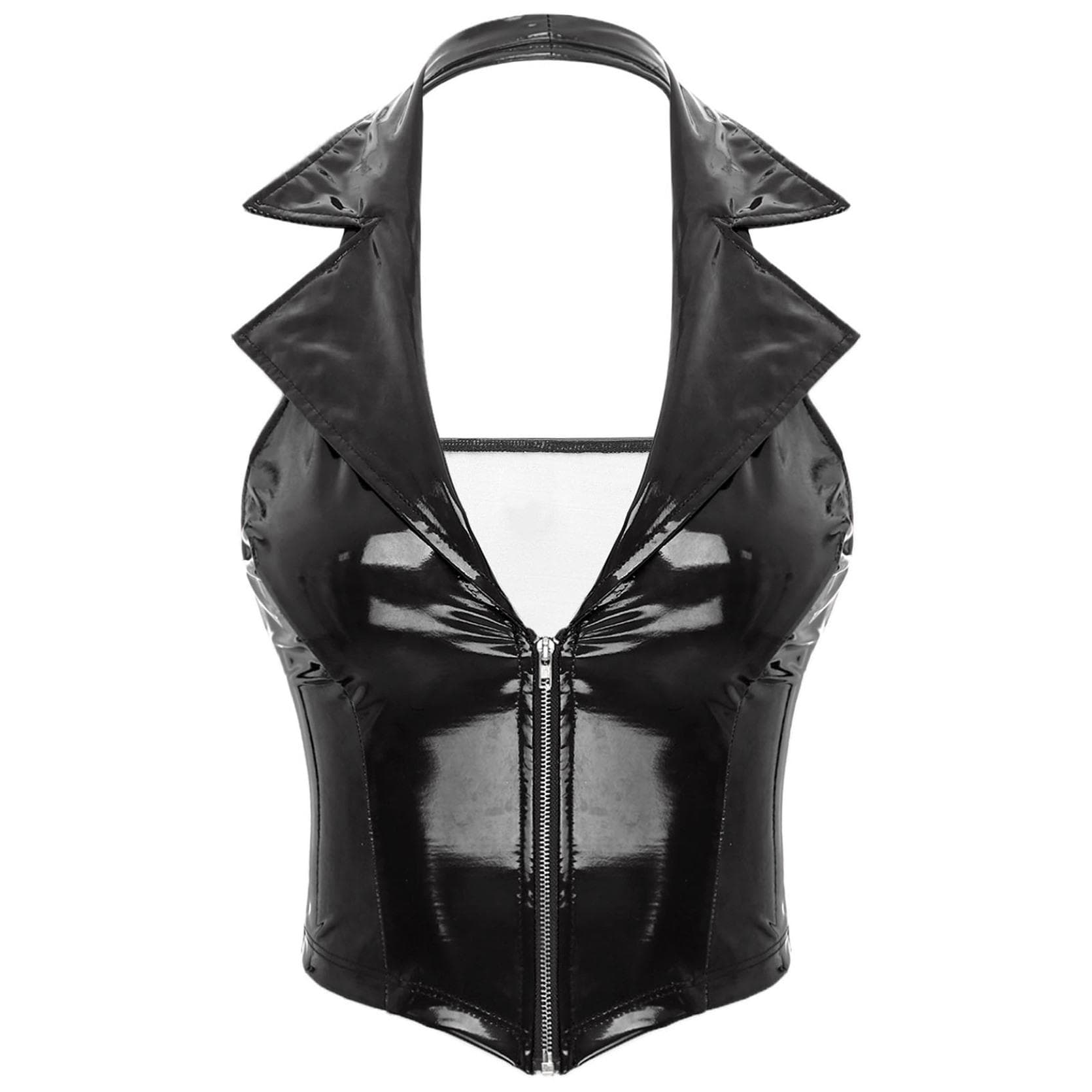 Women's PU Leather Crop Top Slim Fit Vest Tank Top Backless Camisole Shirt Tops L black