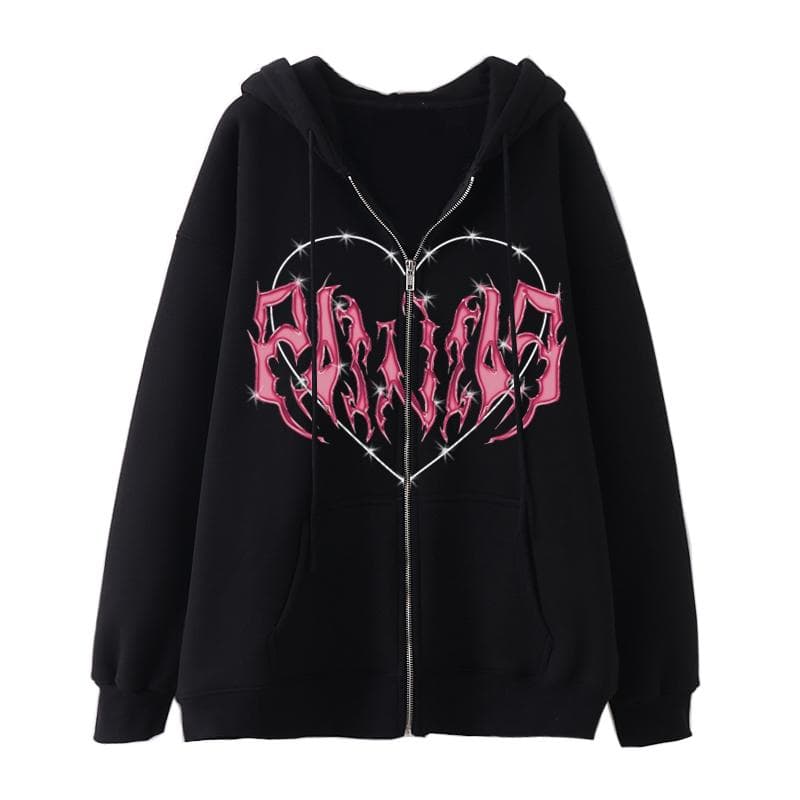 Zipper Women's Lock Sweatshirts Clothing Hoodies Oversized Print Hooded Woman Plus Size Long Sleeve Zip Up Hoodie Gothic Clothes S